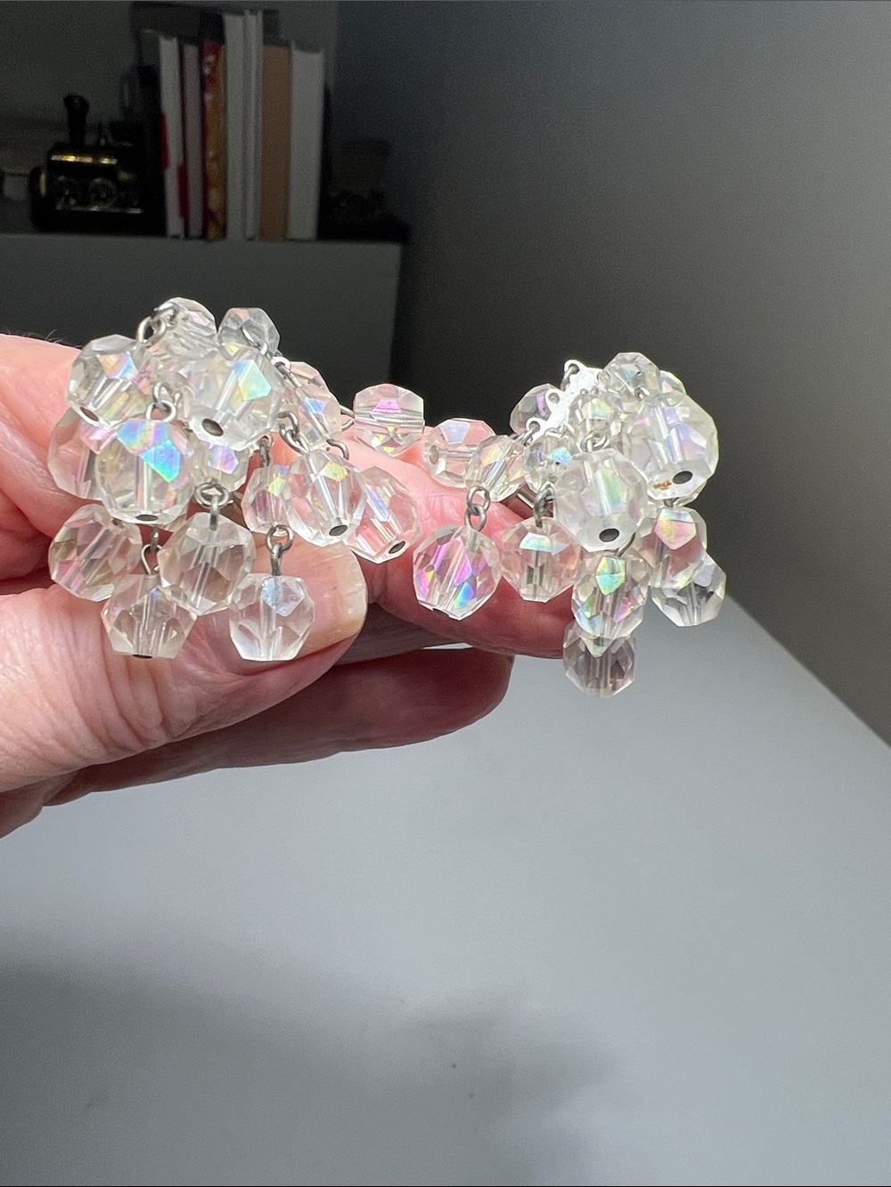 Iridescent Crystal Cluster Drop Earrings - Clear - Heirloom